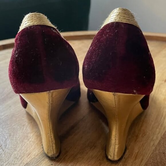 vintage art deco 90s velvet + gold wedges size 7 - Picture 4 of 5